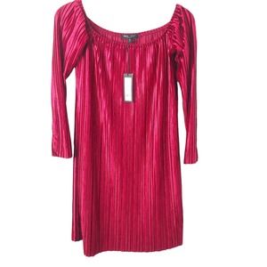 Romeo + Juliet Couture Burgundy Crushed Velvet Pleated Off Shoulder Dress Medium